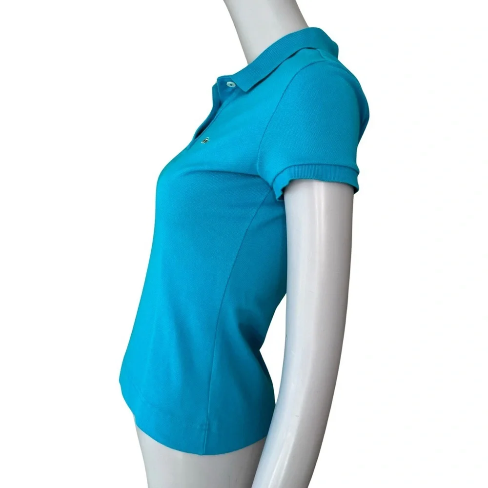 LACOSTE Pique Polo Shirt Stretch Cotton Turquoise Teal Blue Style# F811 Size 36 - Picture 6 of 16